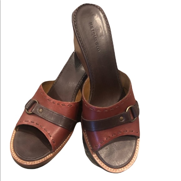 H.S.Trask & Co Brown Two Tone Wedge Sandal Size 10 - Picture 1 of 8